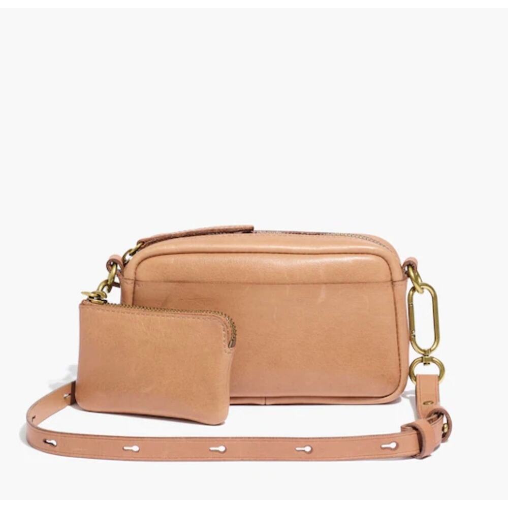 New Madewell The Leather Carabiner Mini Crossbody Bag Purse Blush Pink Tan